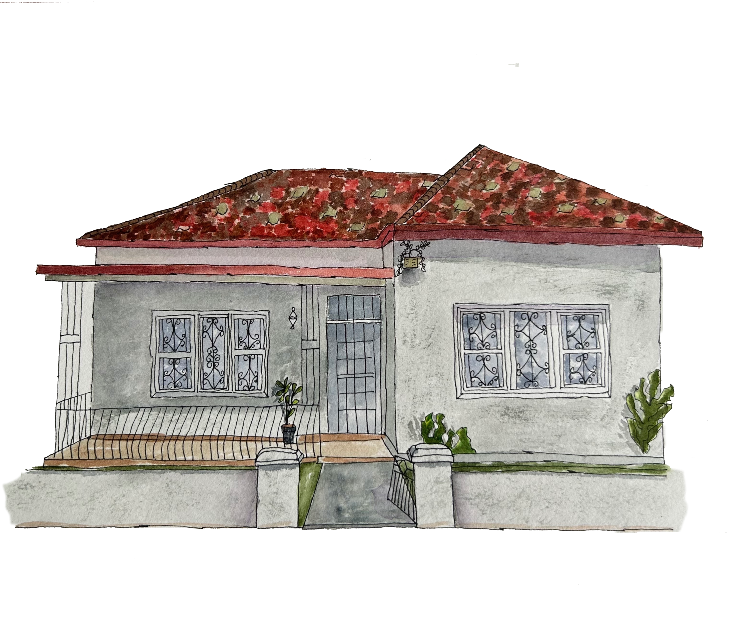 Handpainted watercolour image of a federation style home