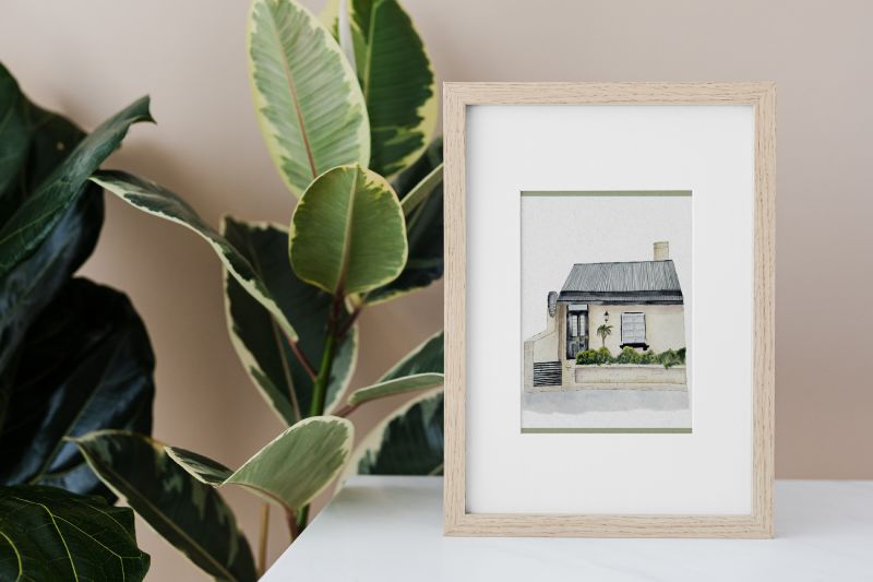 Stanmore terrace watercolour image in a grey-blue