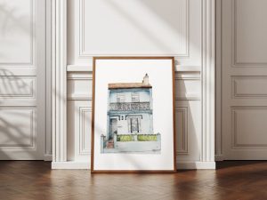 Stanmore terrace watercolour image in a grey-blue