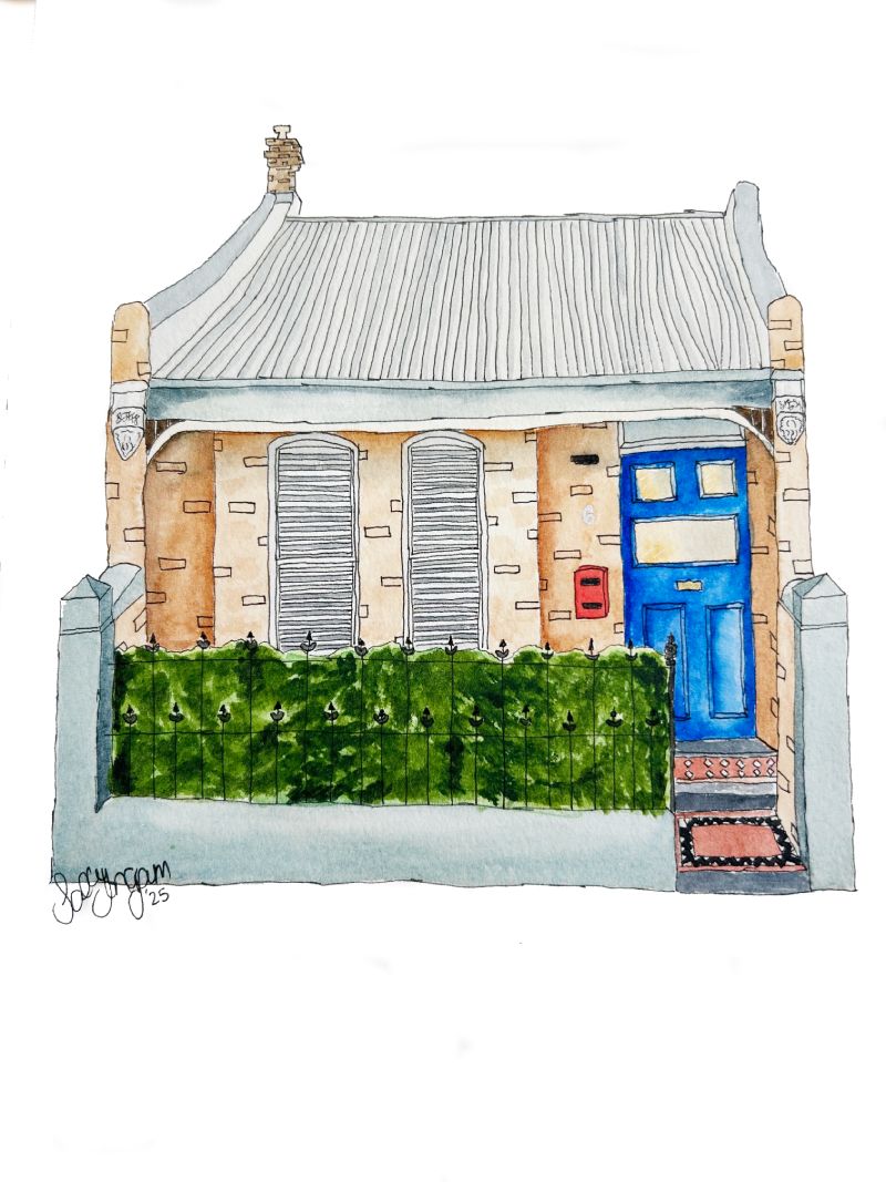 Handpainted watercolour image of a federation style home