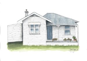 Handpainted watercolour image of a federation style home