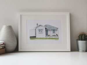 Handpainted watercolour image of a federation style home