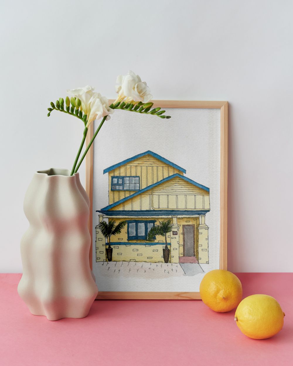 Handpainted watercolour image of a federation style home